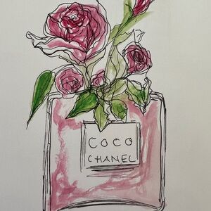 Coco Chanel Floral Art - Pink and Green